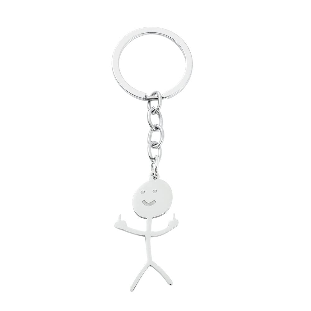 Fuqimanman2020 Gold Silver Middle Finger Keychian Funny Doodle Keychain Personality Friendship Gift Gag Gift Bff B-Silver