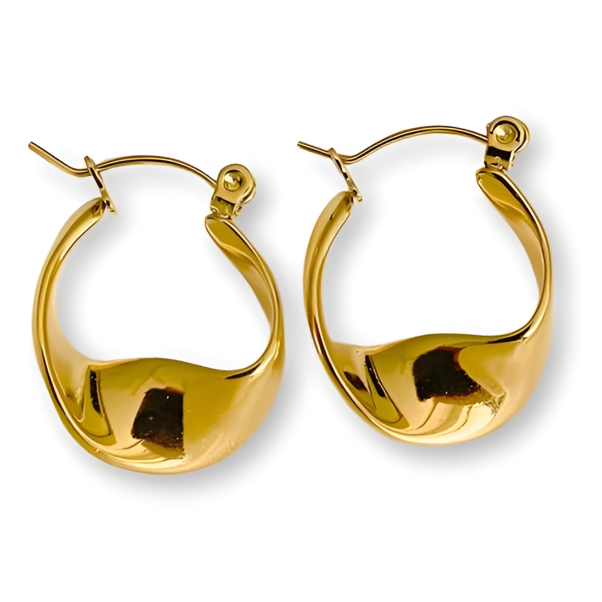 14k Gold Plated Hoop Earrings for Women - Chunky Trendy Lightweight Hypoallergenic Statement Gold Hoop Earrings with 925 Sterling Silver Post - Tarnish Free Gold Jewelry (Twisted Hoop)