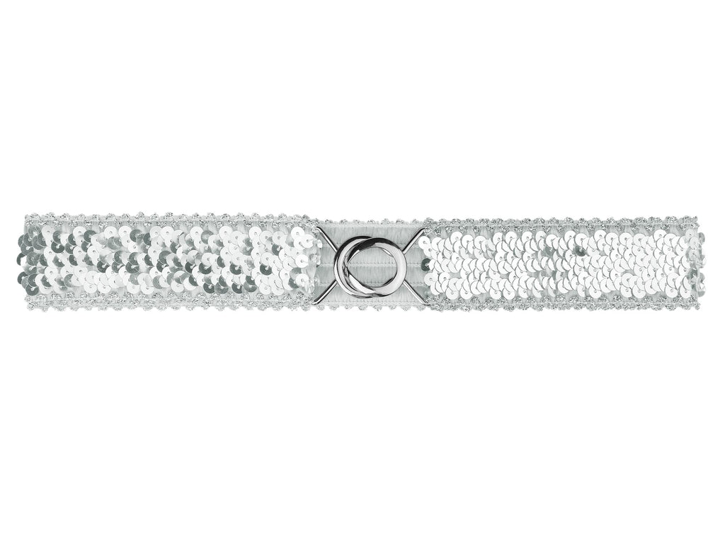 Allegra K Womens Stretchy Skinny Waist Belts Shinny Sequins Decor Elastic Belts for Dresses 64cm/25.19" Silver Side Silver