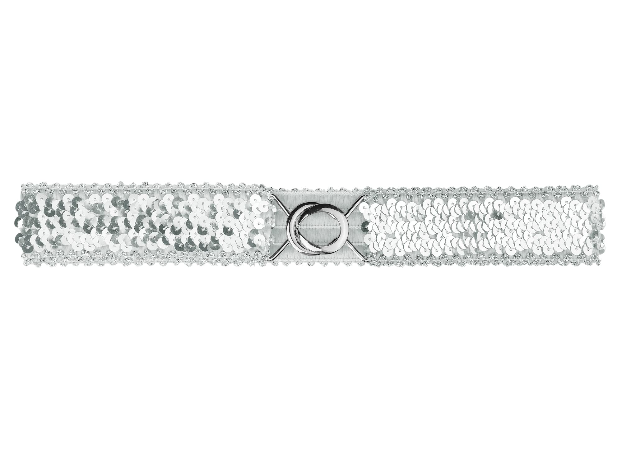 Allegra K Womens Stretchy Skinny Waist Belts Shinny Sequins Decor Elastic Belts for Dresses 64cm/25.19" Silver Side Silver