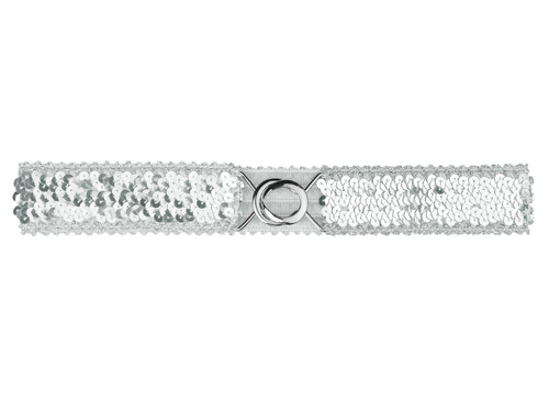 Allegra K Womens Stretchy Skinny Waist Belts Shinny Sequins Decor Elastic Belts for Dresses 64cm/25.19" Silver Side Silver