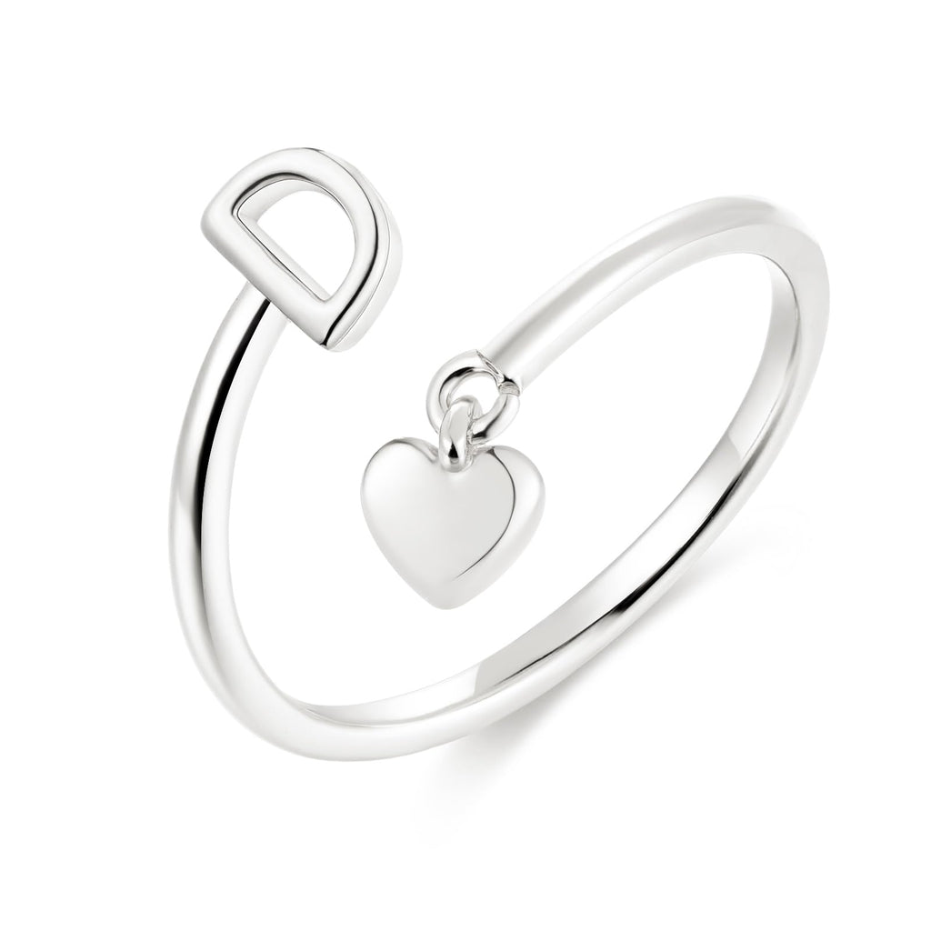 ABDOT Silver Rings for Women Sterling Silver Plated Adjustable Initial Ring Dainty Heart Stackable Letter Rings Alphabet Letter A to Z Resizable Knuckle Ring Jewelry Gifts for Women