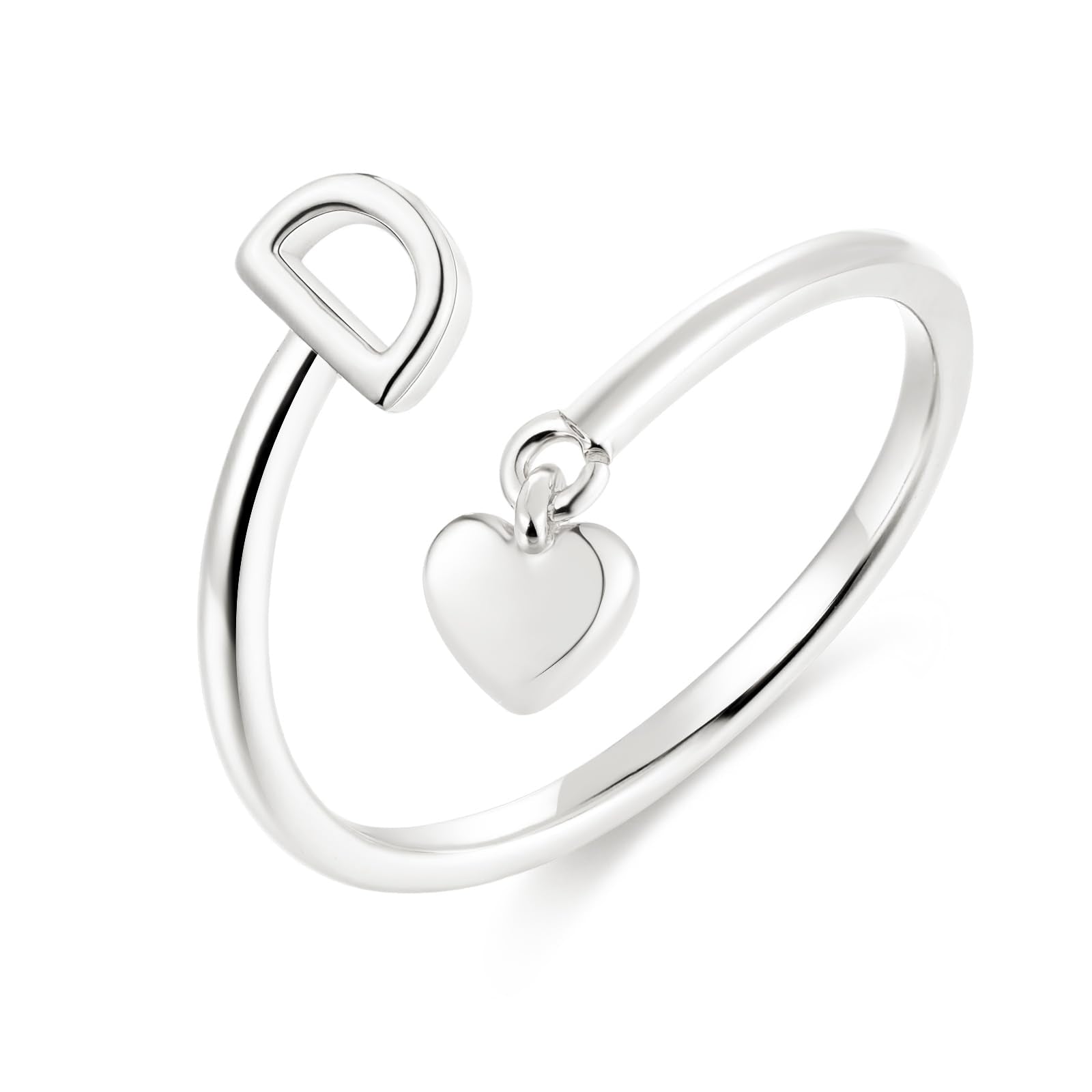 ABDOT Silver Rings for Women Sterling Silver Plated Adjustable Initial Ring Dainty Heart Stackable Letter Rings Alphabet Letter A to Z Resizable Knuckle Ring Jewelry Gifts for Women