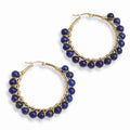 Agriajun Handmade Natural Stone Beaded Large Gold Chunky Hoop Earrings for Women Statement Boho Blue Gemstone Beads Huggie Earrings Hypoallergenic Prom Holiday Jewelry Gift