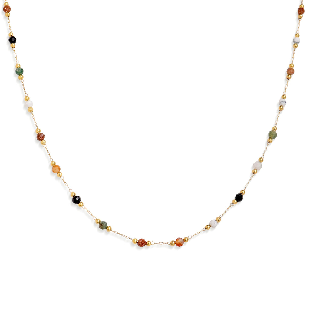 Agriajun Gold Colorful Gemstone Beaded Choker Necklaces for Women Dainty Cute Multi Stone Beads Ball Chain Necklace Summer Prom Jewelry Gift