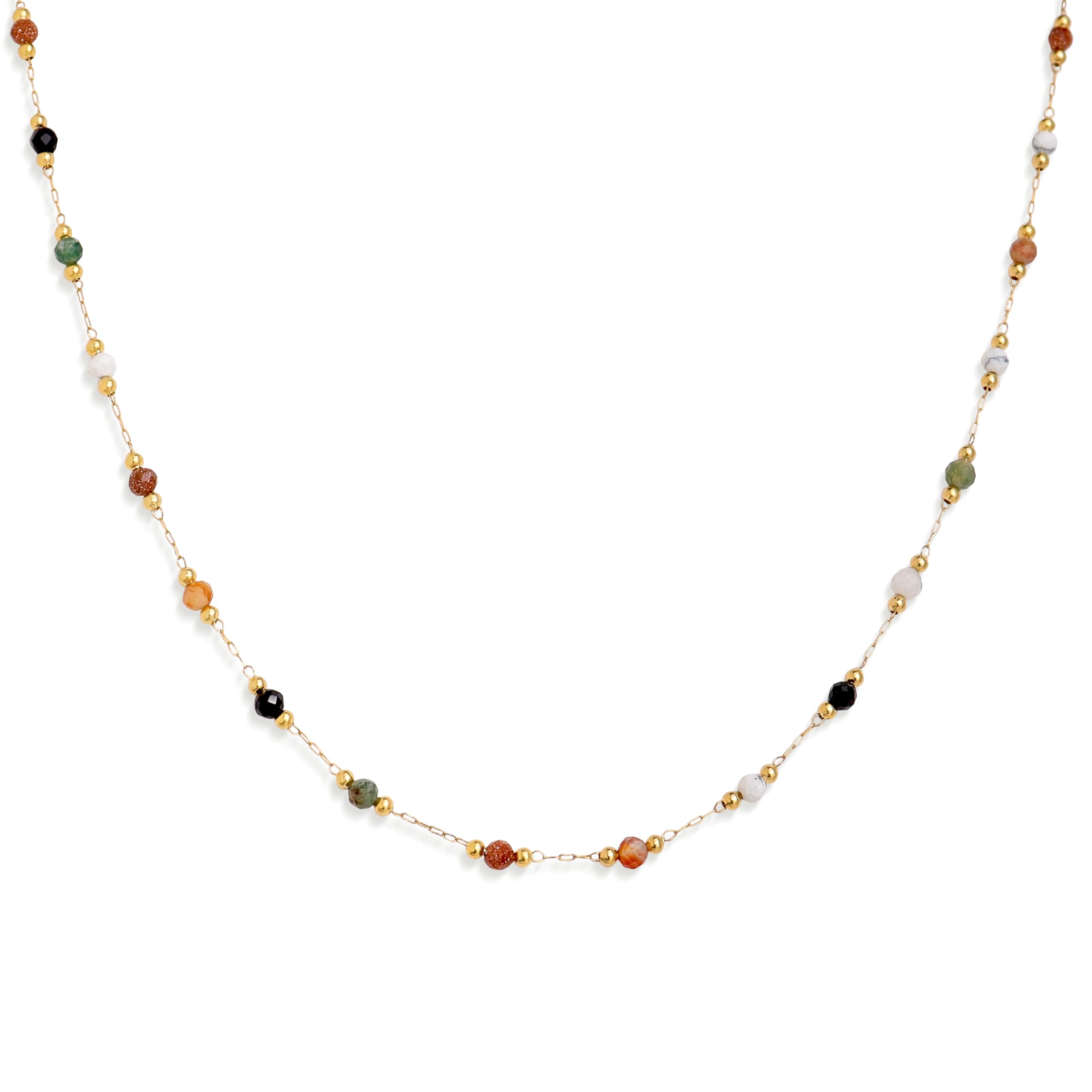 Agriajun Gold Colorful Gemstone Beaded Choker Necklaces for Women Dainty Cute Multi Stone Beads Ball Chain Necklace Summer Prom Jewelry Gift