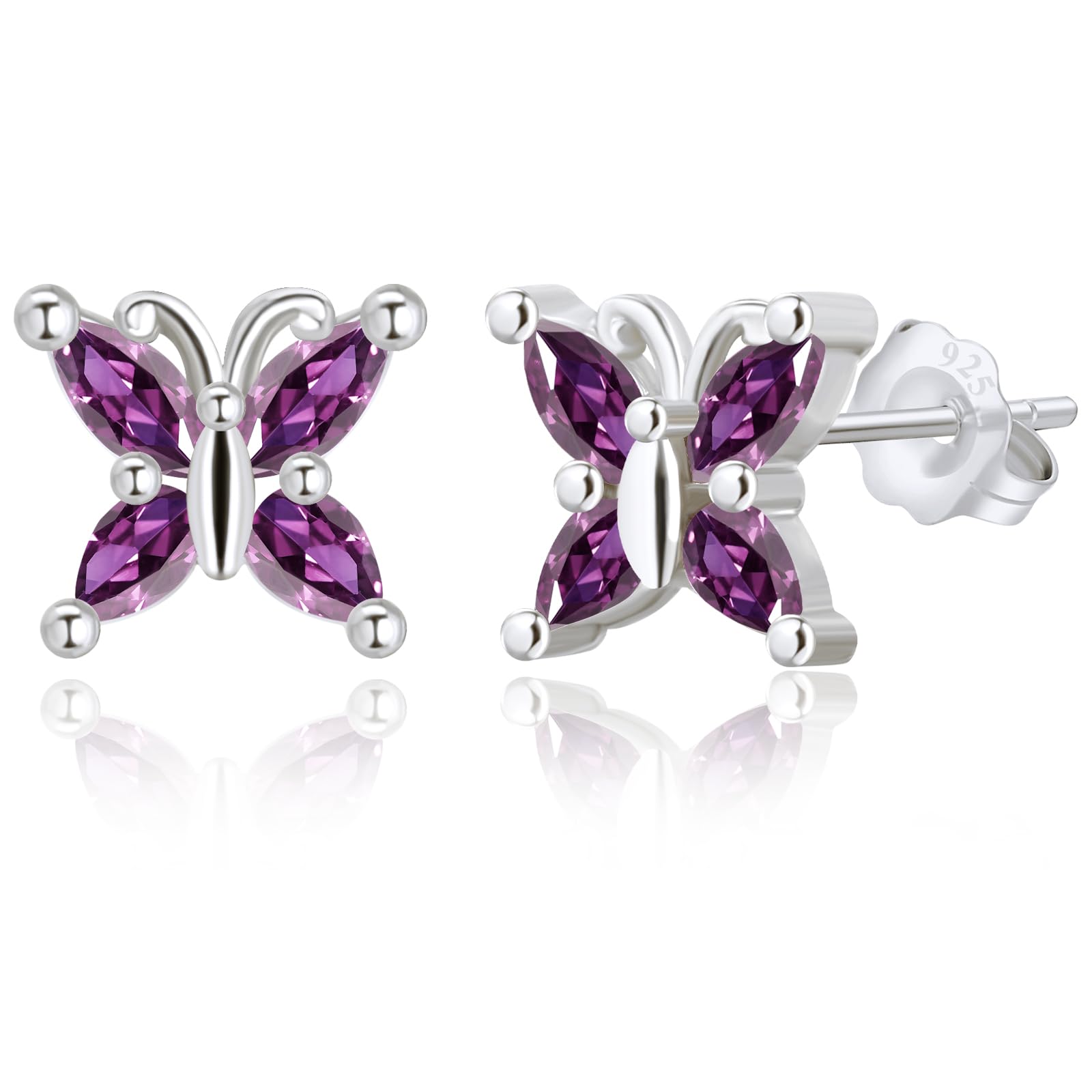 Sliver Butterfly Earrings for Women Mothers Day Gifts for Mom Cute Purple Rhinestone Chain Butterfly Sterling Silver Post Butterfly Wing Stud Earrings Gifts for Wife