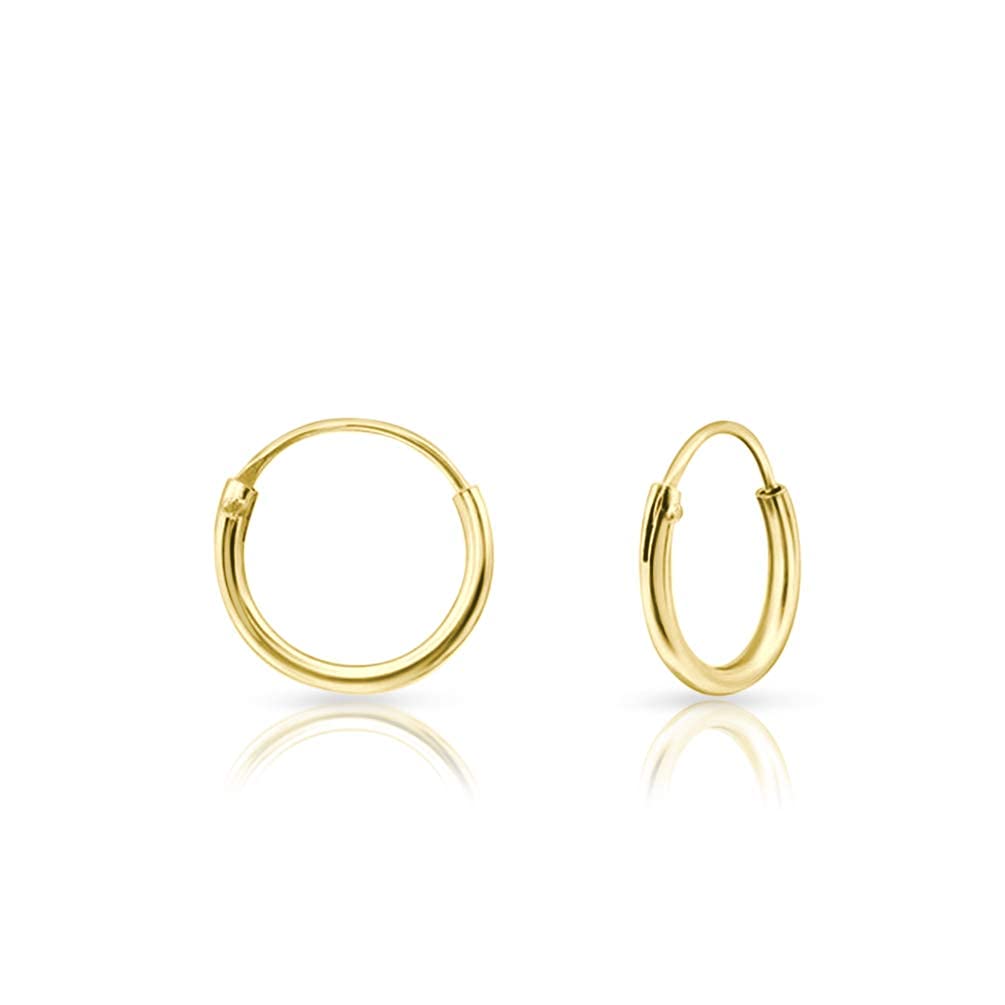 DTPsilver 925 Sterling Silver 24K Yellow Gold Plated TINY Hoops/Sleepers Earrings - Thickness 1.5 mm - Diameter 10 mm