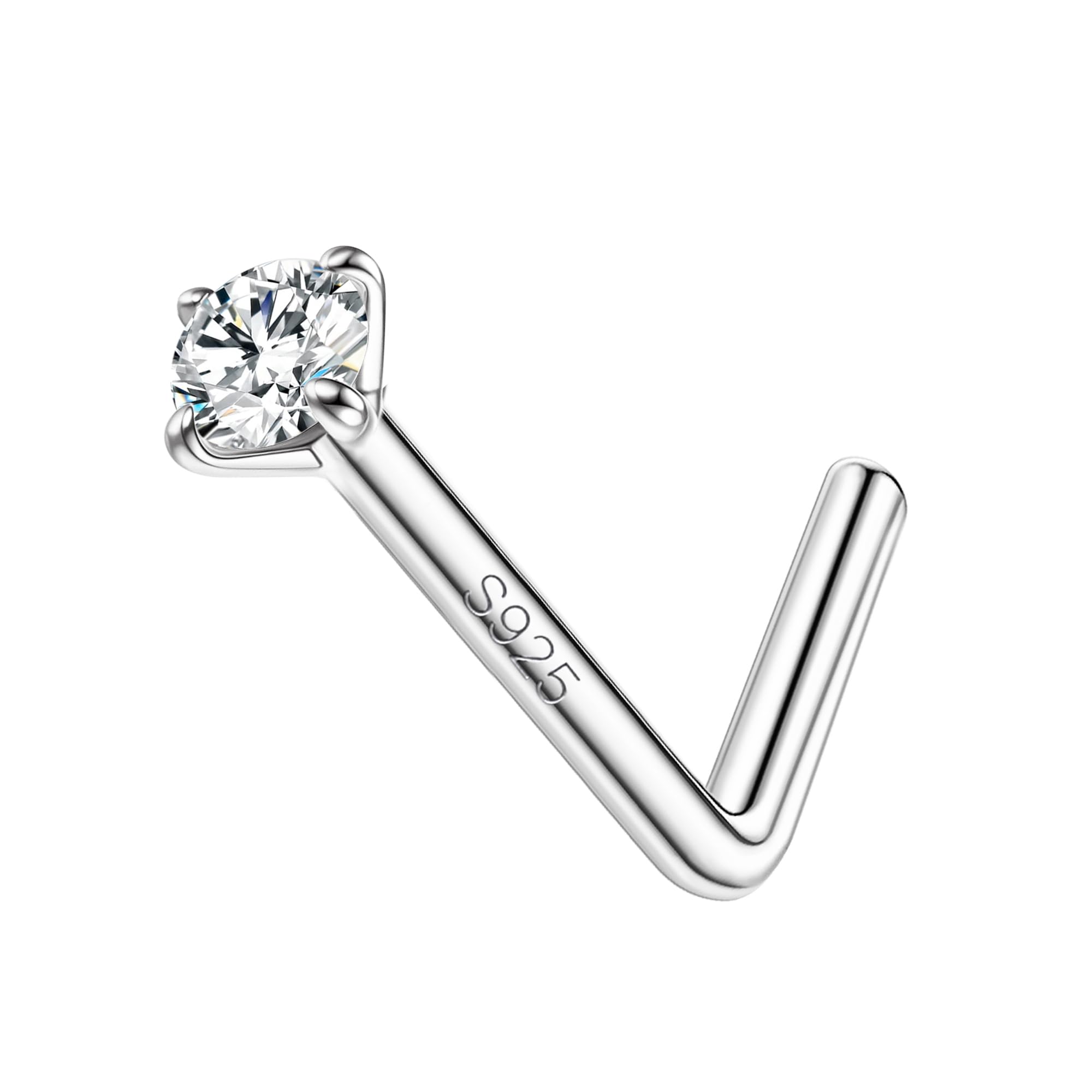 Xozeu 18G 20G 925 Sterling Silver Nose Rings for Women Men Brilliant Cut Simulated Diamond 1.5/2/3mm 6A Cubic Zirconia Nose Stud Hypoallergenic L Shaped/Corkscrew Nose Piercing Jewelry L 20G 1.5MM