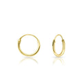 DTPsilver 925 Sterling Silver 24K Yellow Gold Plated TINY Hoops/Sleepers Earrings - Thickness 1.5 mm - Diameter 10 mm