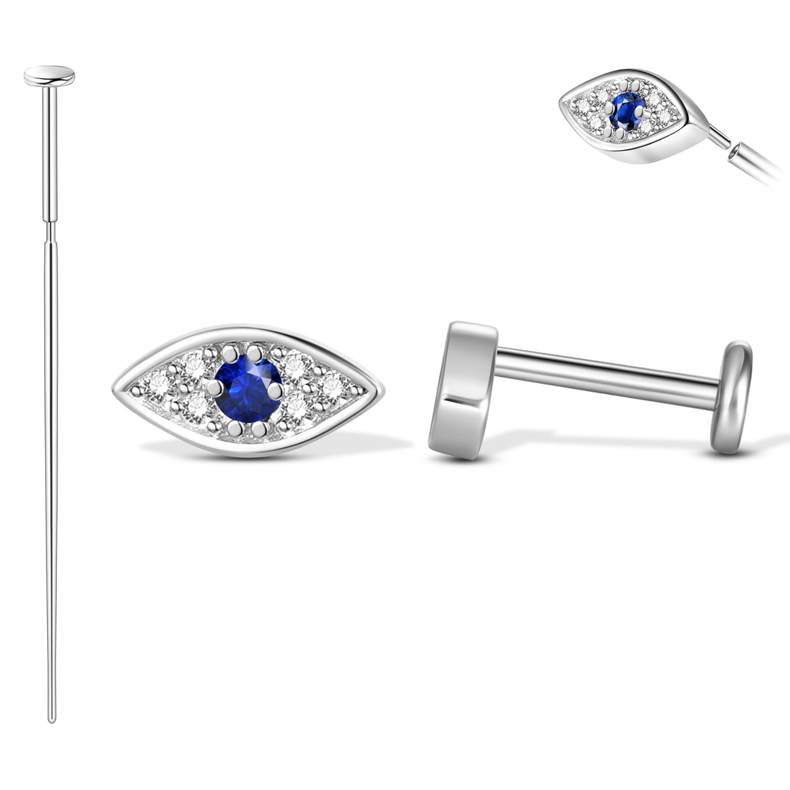 THE JEWEL PICK Flat Back Earrings Hypoallergneic 925 Sterling Silver Stud Earringsfor Women Implant Grade Titanium Earrings for Sensitive Ears Cartilage Piercing Jewelry for Helix Tragus Conch