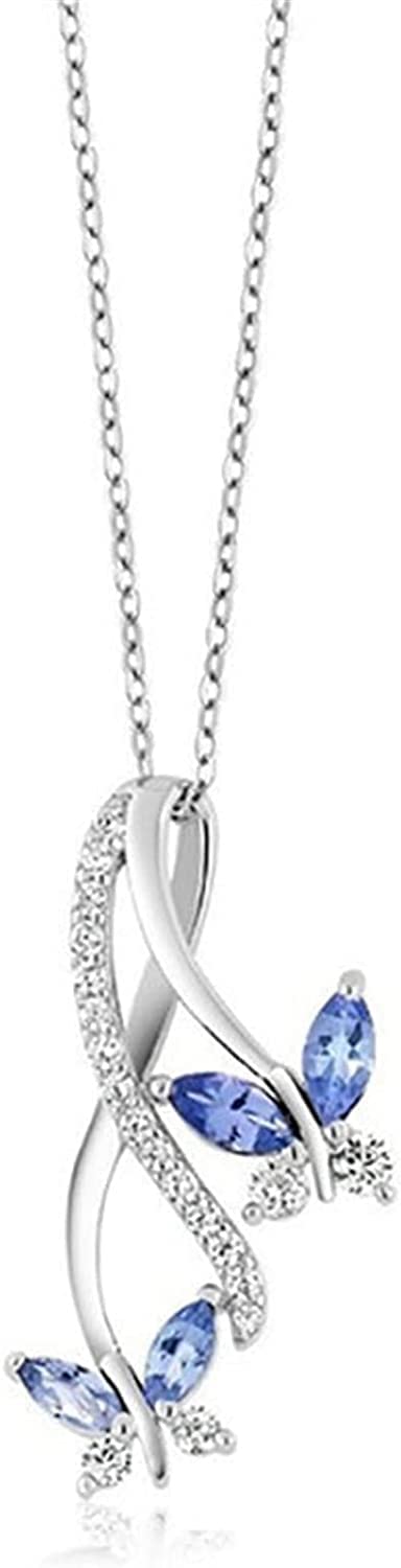 925 Sterling Silver Blue Topaz Butterfly Pendant Necklace For Women Jewelry Gift