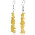 JOONL Natural Tumbled Stone Colorful Crystal Gemstone Chip Dangle Drop Earrings Bohemian Elegant Asymmetry Crystal Stone dangle drop earrings for Women Teens Jewelry Gift (Yellow)