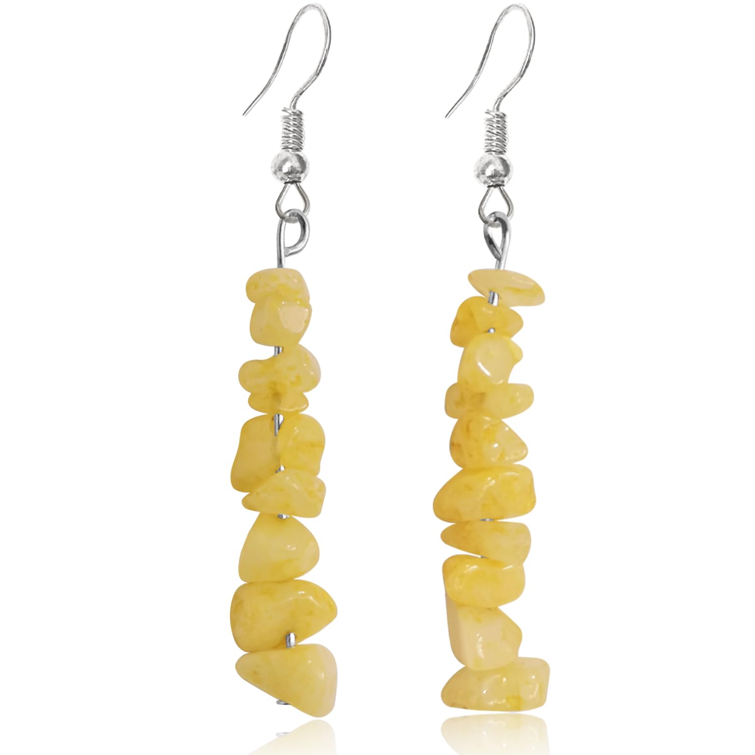 JOONL Natural Tumbled Stone Colorful Crystal Gemstone Chip Dangle Drop Earrings Bohemian Elegant Asymmetry Crystal Stone dangle drop earrings for Women Teens Jewelry Gift (Yellow)
