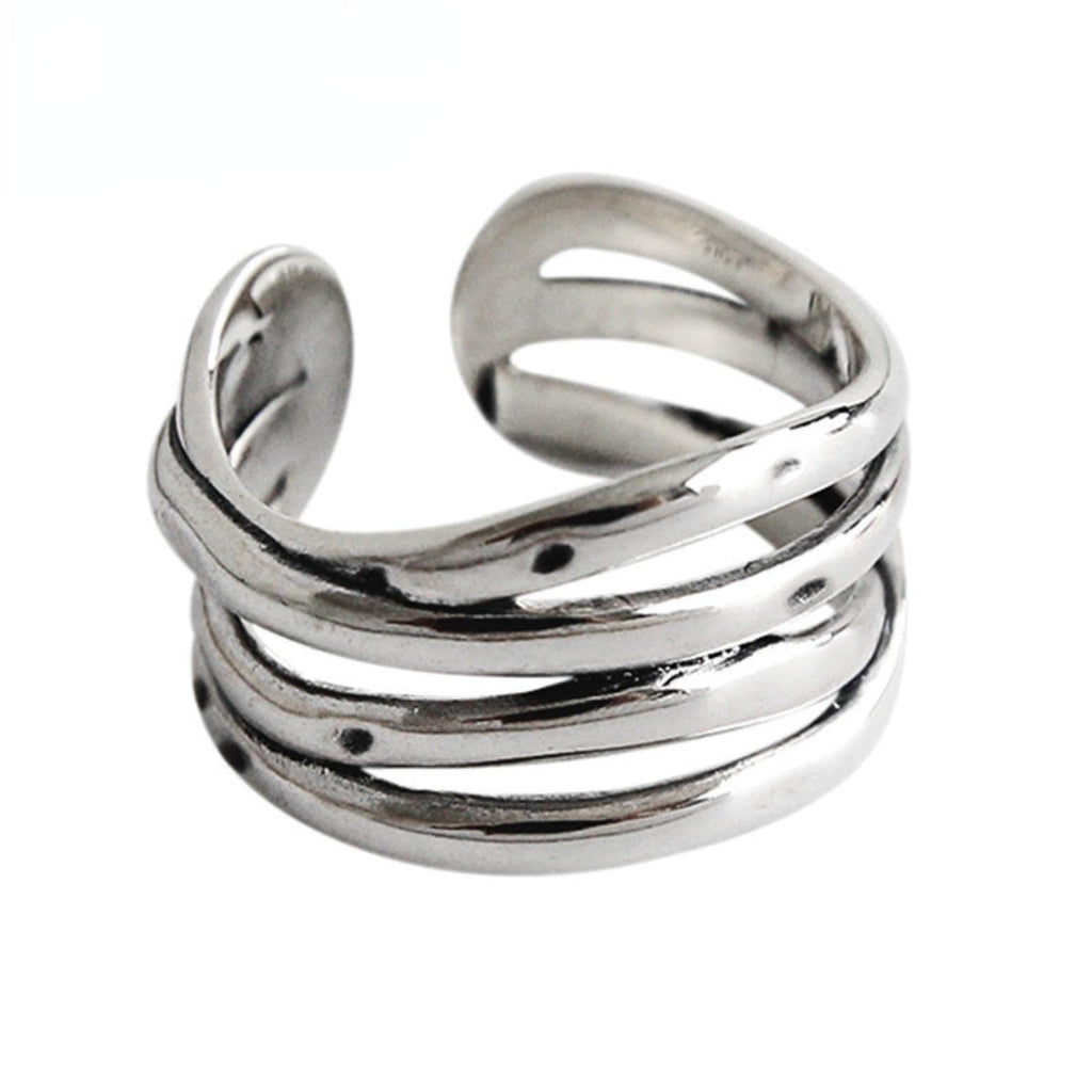 925 Sterling Silver Adjustable Layered Chain Ring Party Rings For Women