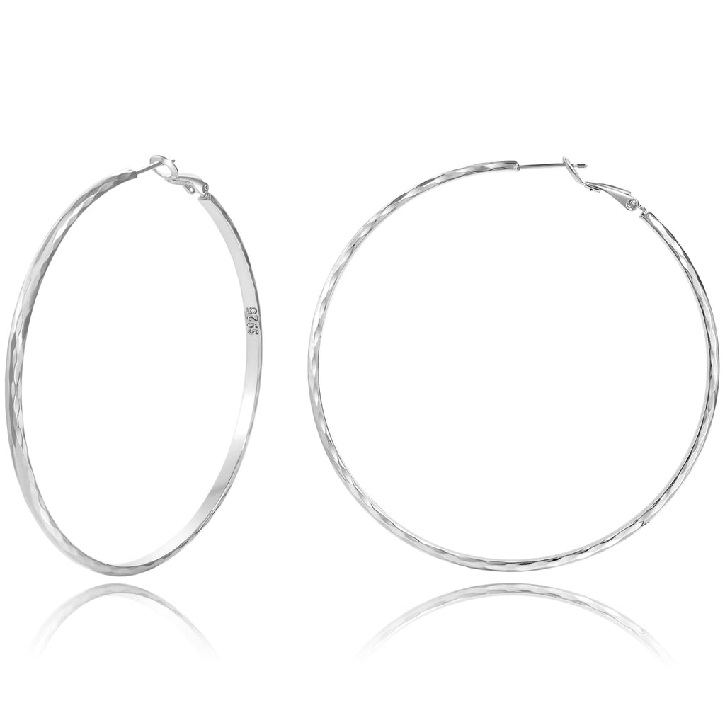 PRETOLE 925 Sterling Silver Hoops Earrings for Women Sterling Silver Large Diamond Cut Hoop Earrings Lightweight Hypoallergenic Big Sterling Silver Hoop Earrings for Women