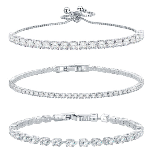 14K Silver Plated Tennis Bracelet Cubic Zirconia Classic Adjustable Bracelet Silver Bracelets for Women Birthday Valentine Mothers Day Jewelry (GSZH-003)