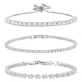 14K Silver Plated Tennis Bracelet Cubic Zirconia Classic Adjustable Bracelet Silver Bracelets for Women Birthday Valentine Mothers Day Jewelry (GSZH-003)