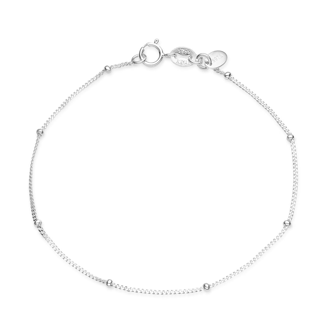 Adabele 1pc Real 925 Sterling Silver Satellite Beaded Station Chain Bracelet 7.5 inch Elegant Dainty Thin Cute 1.85mm Ball Hypoallergenic Women Jewelry SB-3C