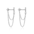 YZSFMZGE 925 Sterling Silver Chain Dangle Earrings Bar Stud Earrings for Women Minimalist Bar Double Chain Earrings Jewelry Gifts for Christmas Birthday (Silver)