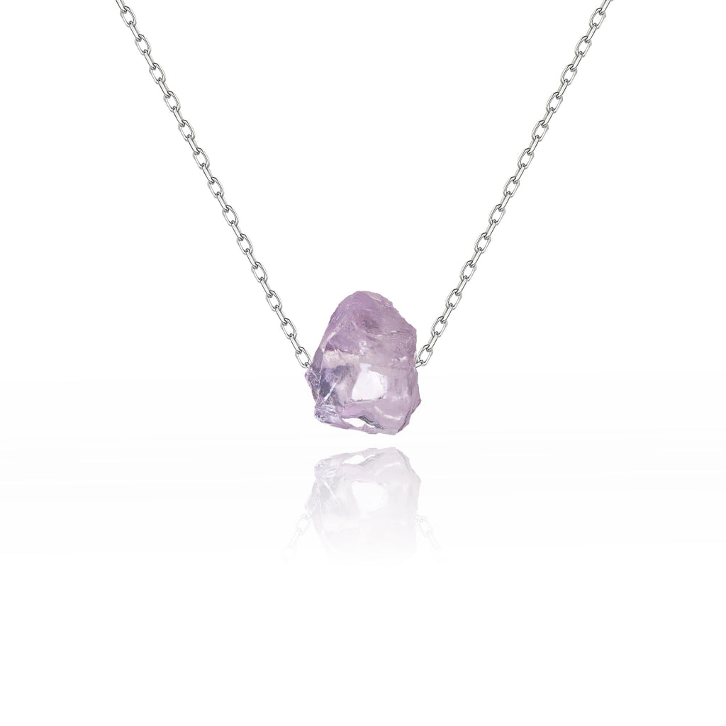 Waitsoul Womens Natural Crystal Necklace - Solid 925 Sterling Silver Necklace Shallow Amethyst Necklace Spiritual Energy Healing Raw Stone Necklace 16+2in Adjustable Lobster Clasp