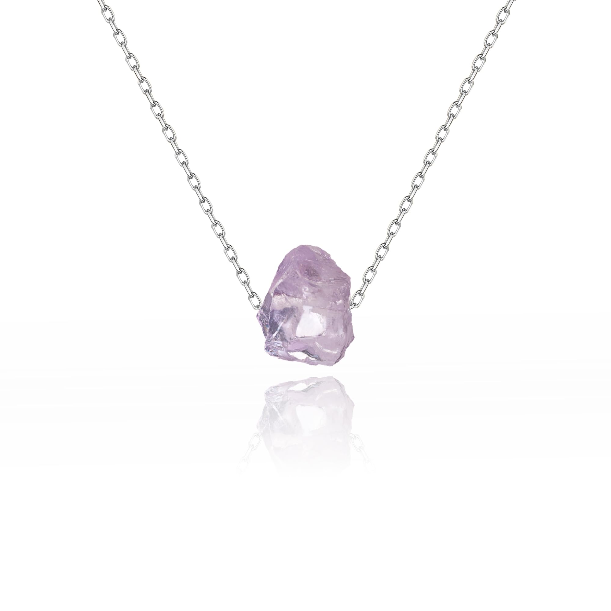 Waitsoul Womens Natural Crystal Necklace - Solid 925 Sterling Silver Necklace Shallow Amethyst Necklace Spiritual Energy Healing Raw Stone Necklace 16+2in Adjustable Lobster Clasp